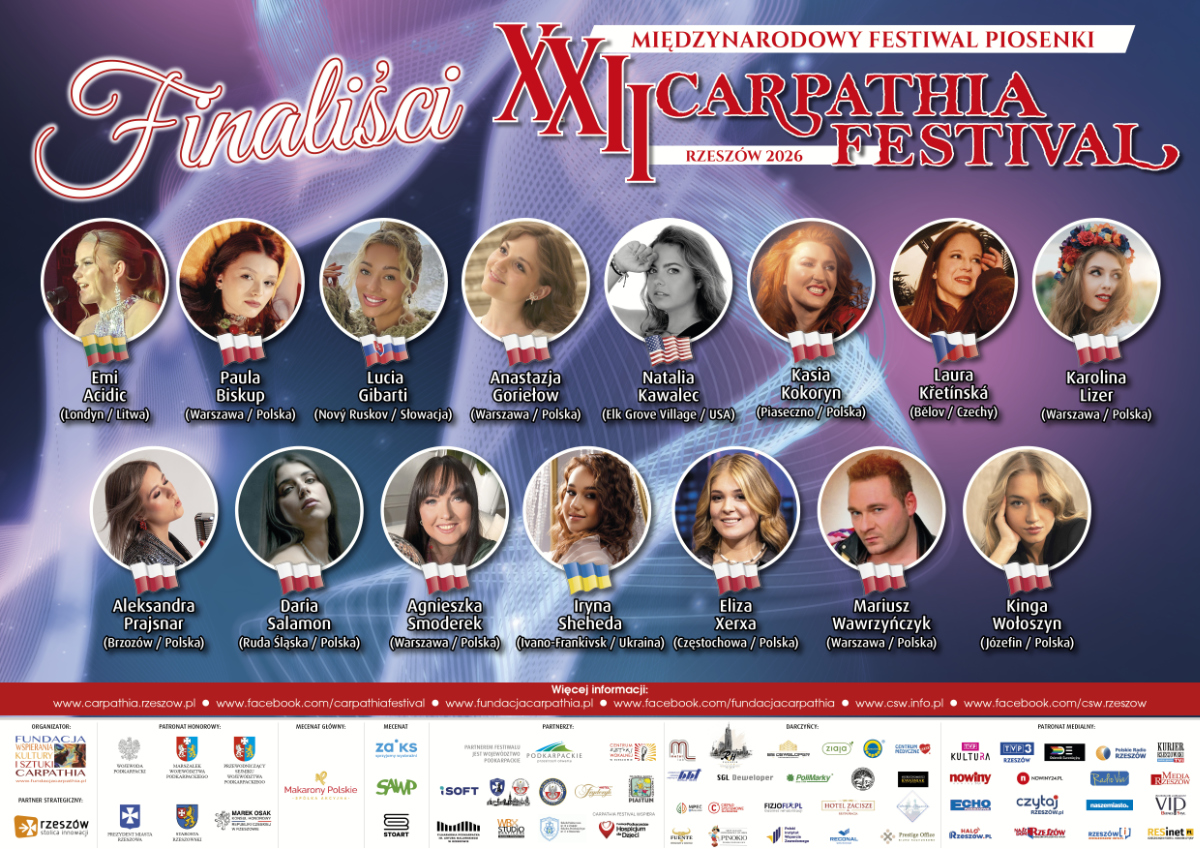 JURY WYŁONIŁO ZŁOTĄ PIĘTNASTKĘ FINALISTÓW XXII MIĘDZYNARODOWEGO FESTIWALU PIOSENKI „CARPATHIA FESTIVAL” – RZESZÓW 2026